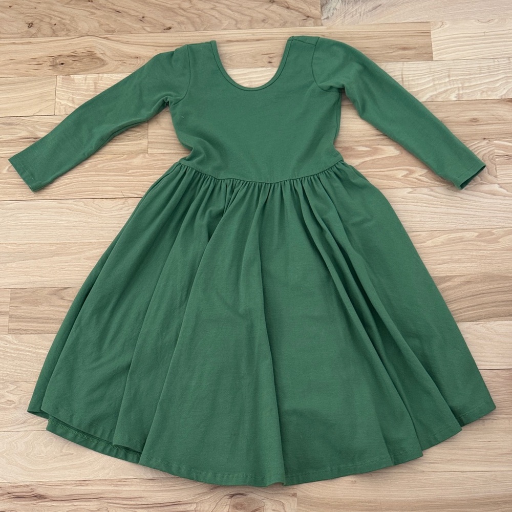 Green Long Sleeve Kids Casual Dress